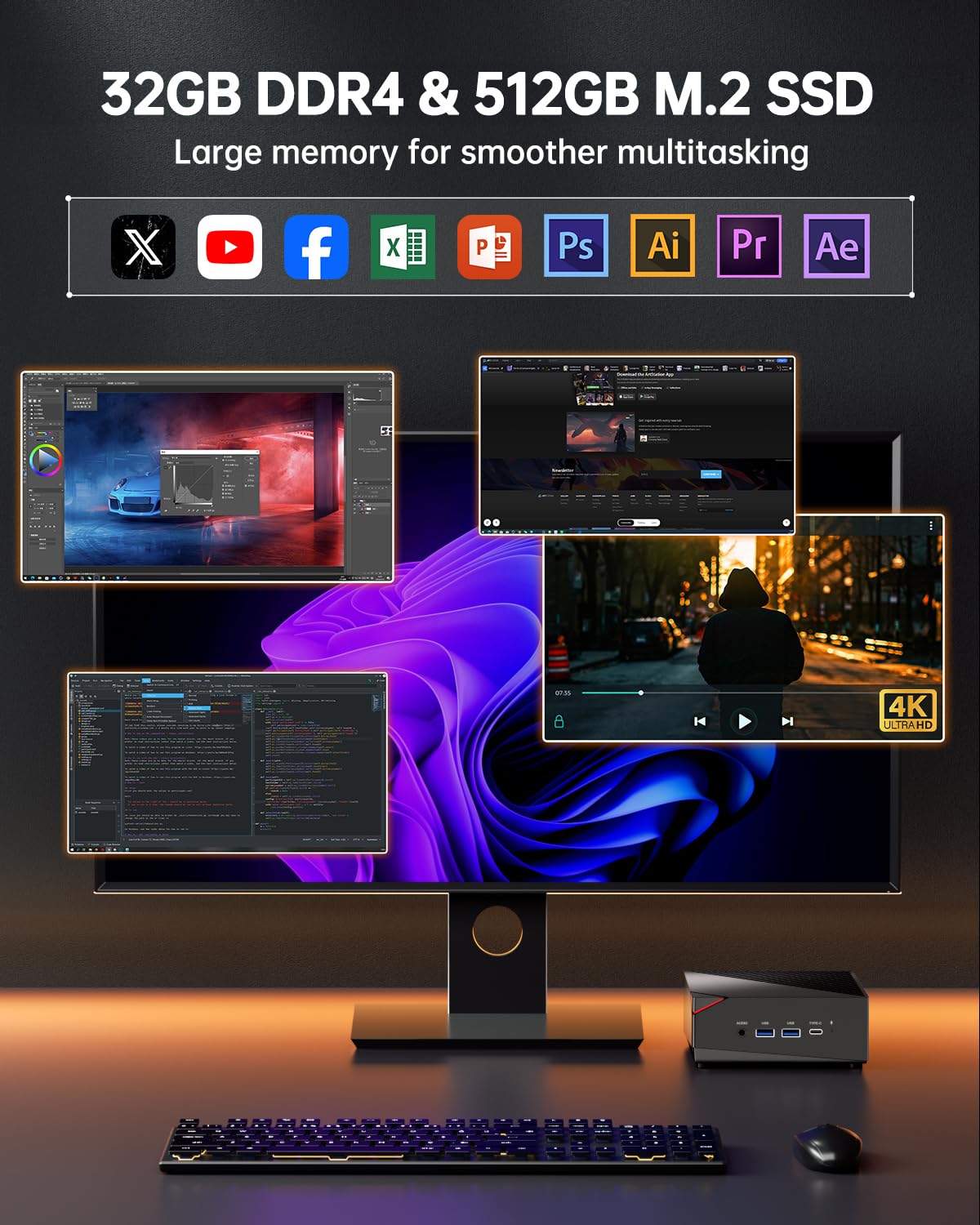 NiPoGi AM06 PRO Mini PC АMD Ryzen 7 5825U , 32GB DDR4 512GB M.2